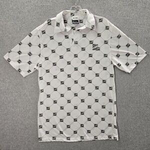FMF Men Polo Shirt Large White Y2K Monogram AOP Short Sleeve READ